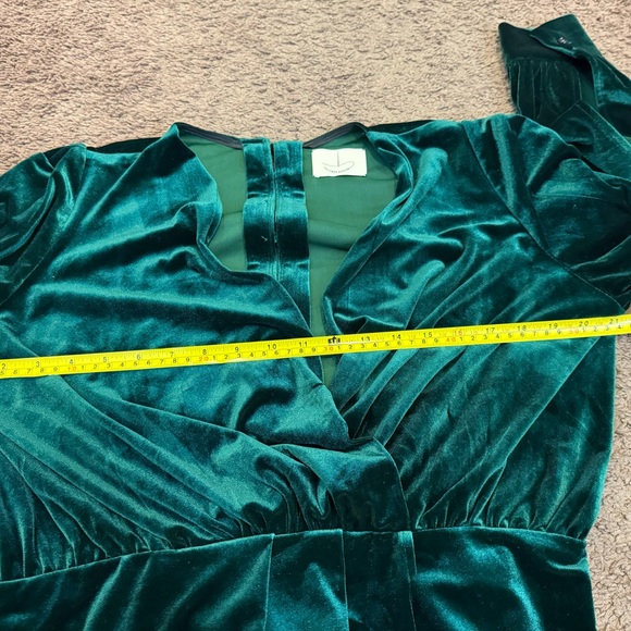 The Linen Atelier Green Cara Velvet Velour Maxi Dress Gown Side Slit L $150 - Picture 10 of 11